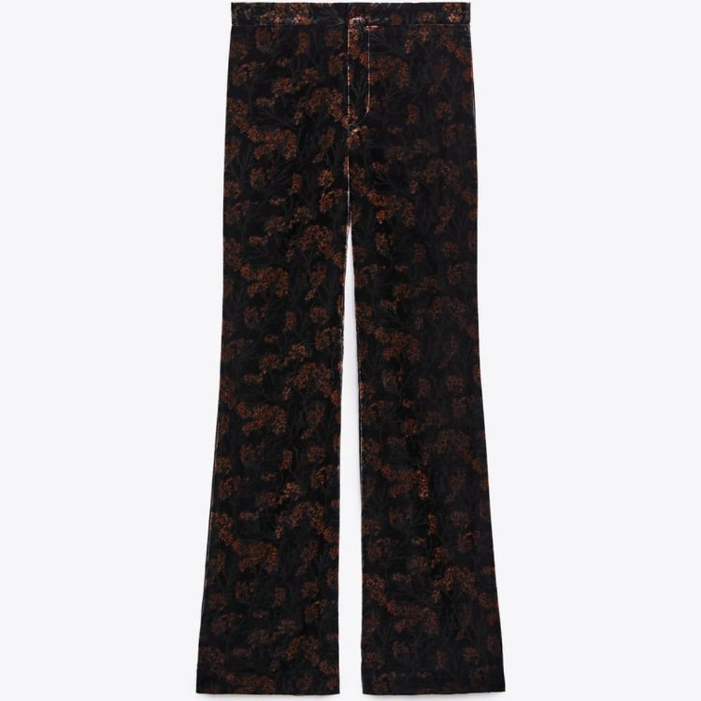 Zara - The Charlotte Pant -  Print Velvet Pants - S - Black